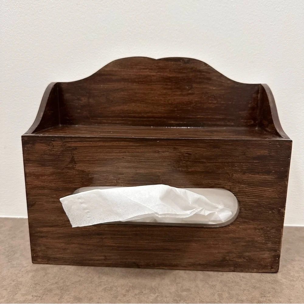 Vintage Primitive Rustic Wooden Rectangular Tissue Box Cover Wall Holder Rare